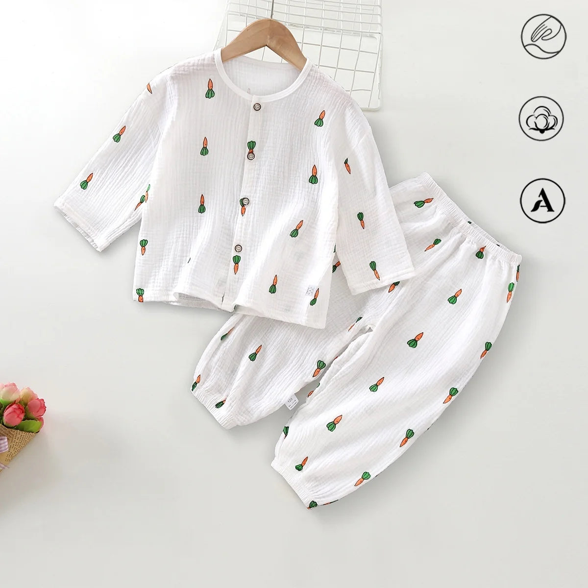 Spring Kids Cotton Gauze Pajamas Set 2-9Y Long Sleeve Soft Anti mosquito Loungewear Skin friendly Boys Girls Indoor Clothing