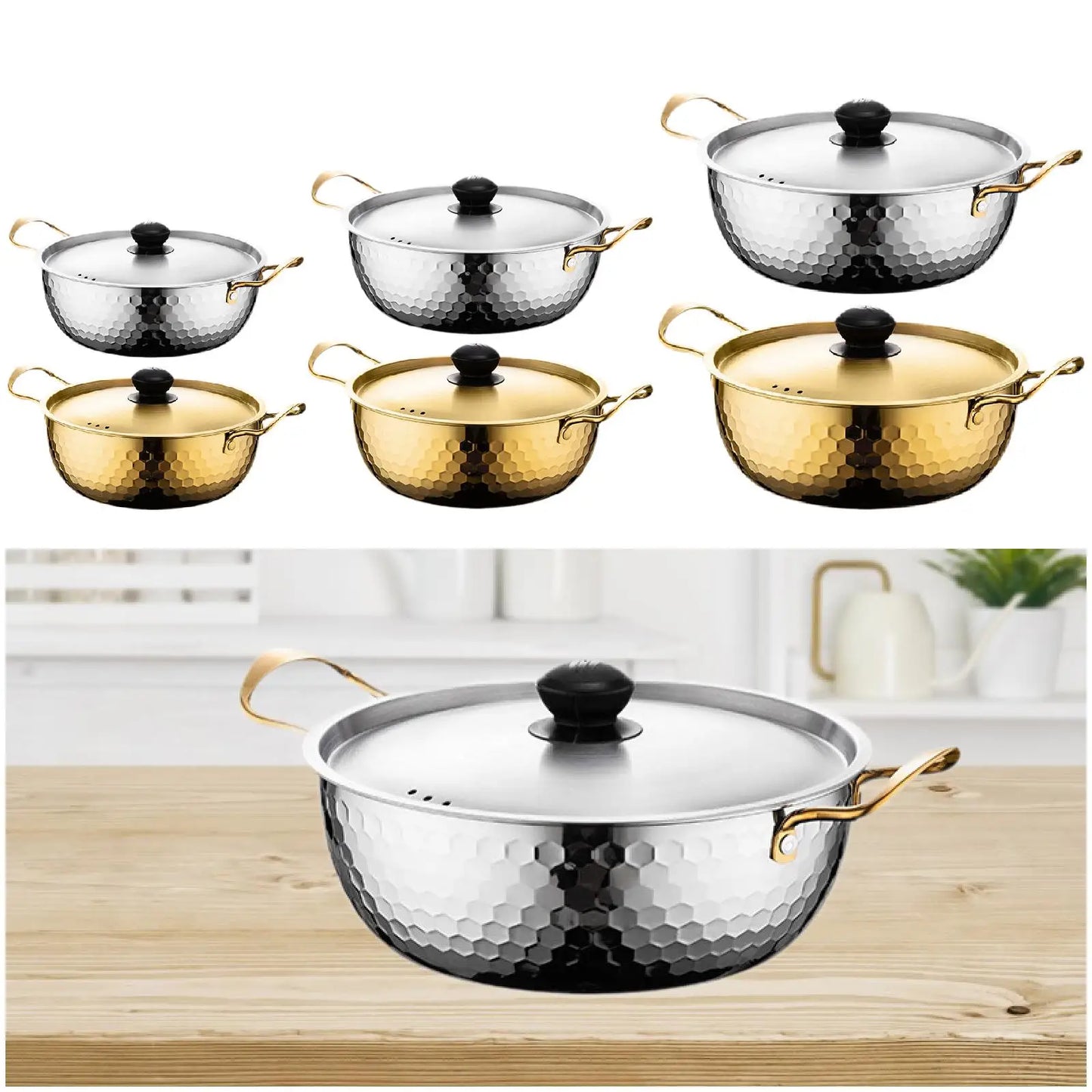 Korean Ramen Cooking Pot Suitable for All Stoves Quick Heating Ramyun Kimchi Cooker for Camping Beach Patio Dinner Parties Curry