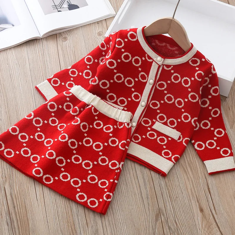baby Girls clothes set Winter Knitting Long Sleeves Princess Top Skirt 2pcs Birthday Designed Uniform Fall Party Clothing 1-10Ys