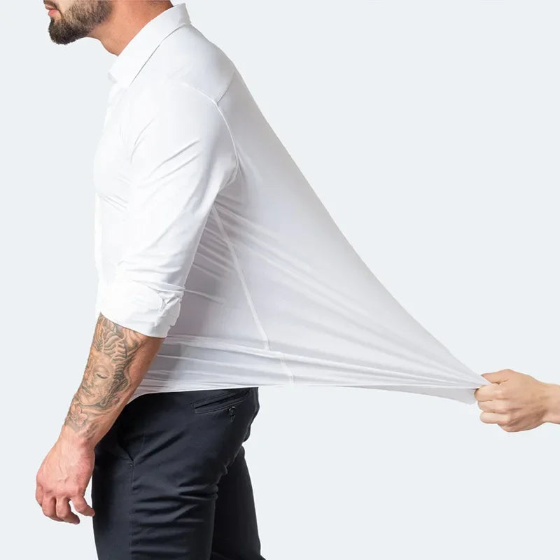 6xl New summer black White men's shirt elastic force non-iron long-sleeved business casual Oversize shirt  mercerized vertical