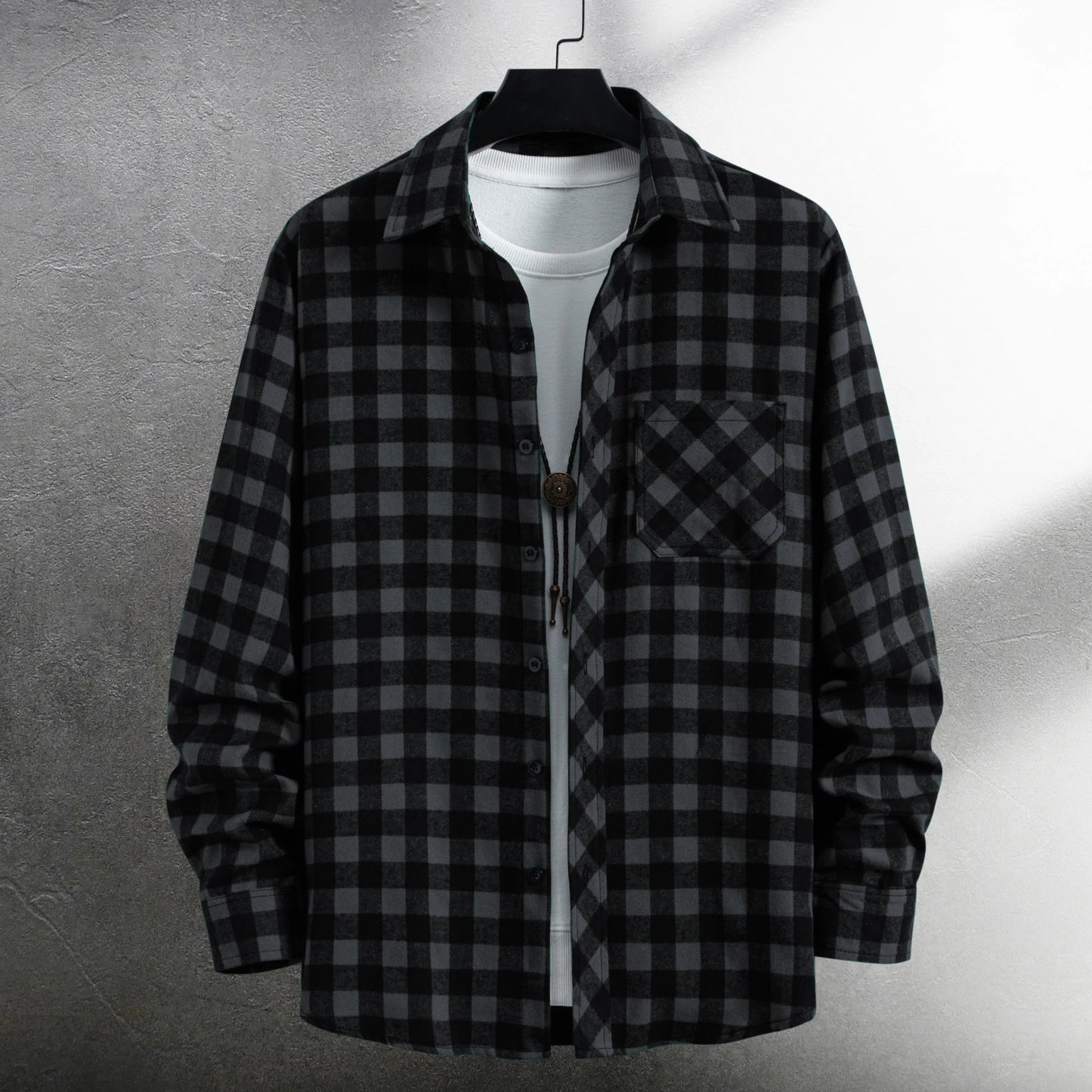 Men's long-sleeved lapel all-match plaid shirt spring and autumn fashion casual outdoor men's shirt