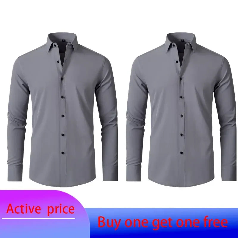 6xl New summer black White men's shirt elastic force non-iron long-sleeved business casual Oversize shirt  mercerized vertical