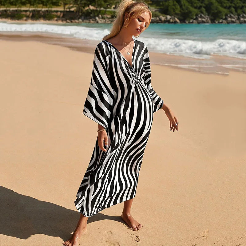 Plus Size Womens Animal Print Kaftan Dresses Caftans Swimwear Coverups Summer Bathing Suit Long Beach Dress