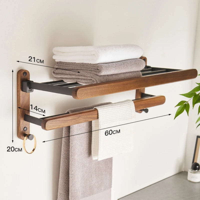 Walnut towel rack no punch bathroom shelf toilet wall mounted washroom storage organizer bath towel holder bathroom accessories