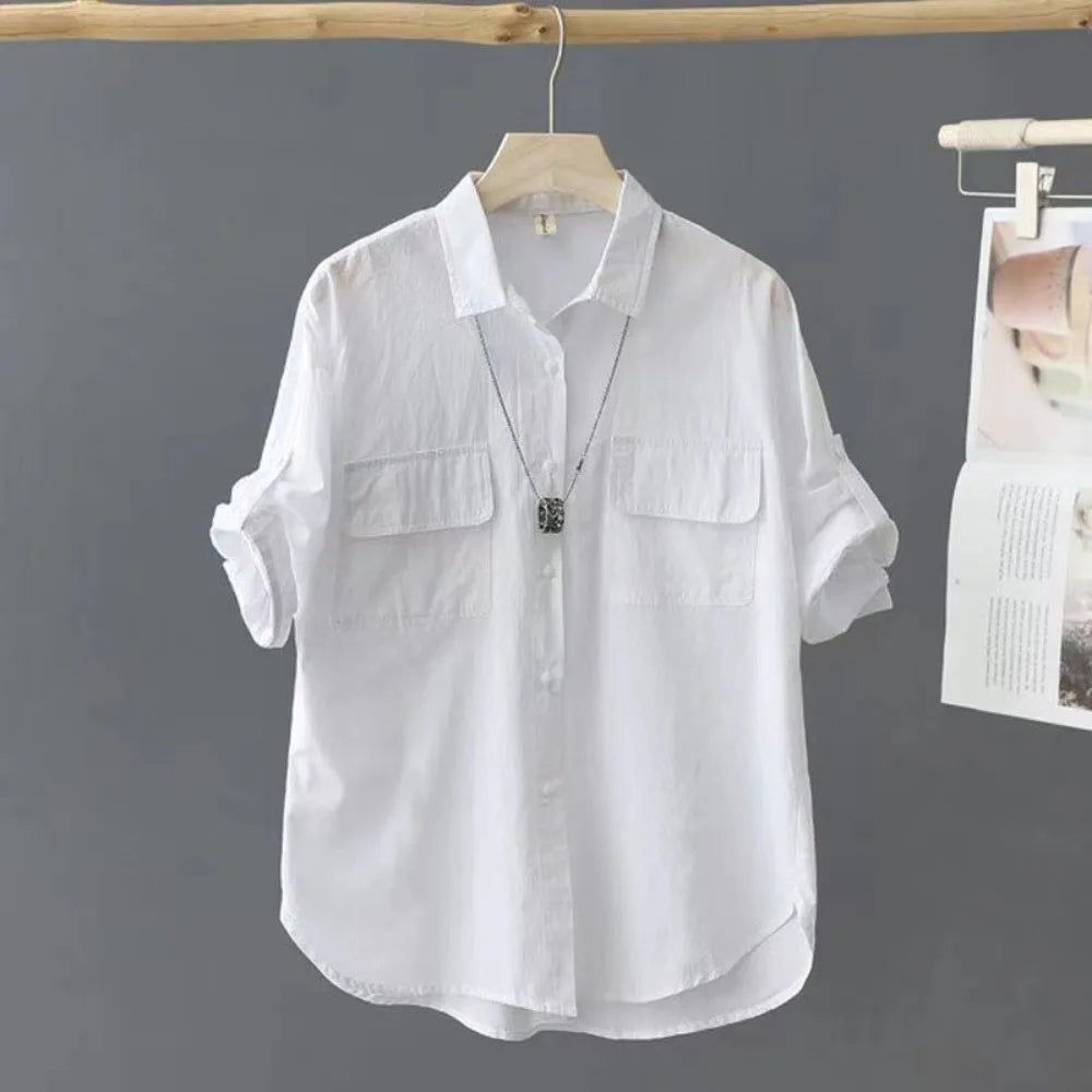2026 Popular Summer New Shirt Design Loose Top Short Sleeved Middle-aged Pure Cotton Short Sleeved Casual Solid Color Shirt