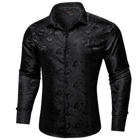 Men's Shirts Long Sleeve Silk Polyester Dress Shirts Luxury Tuxedo Turn Down Collar Social Paisley Shirt Men Clothing