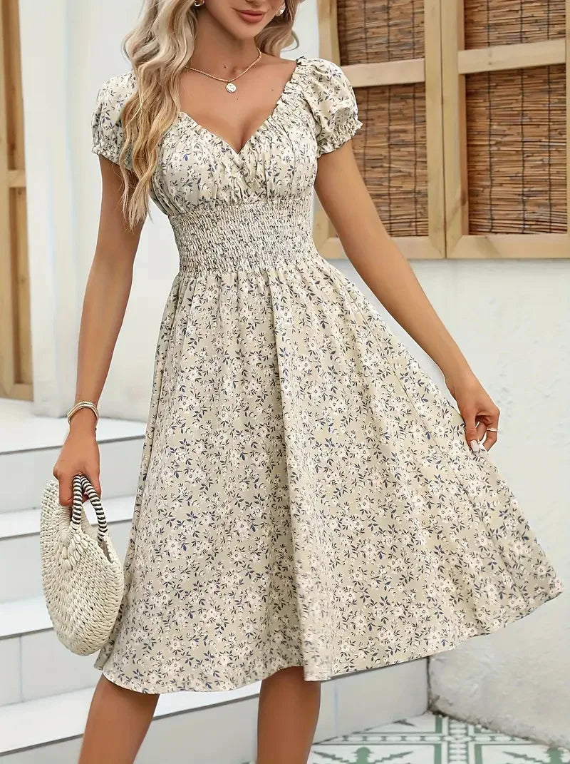 New European and American cross-border fashion women's vintage floral French-style dress