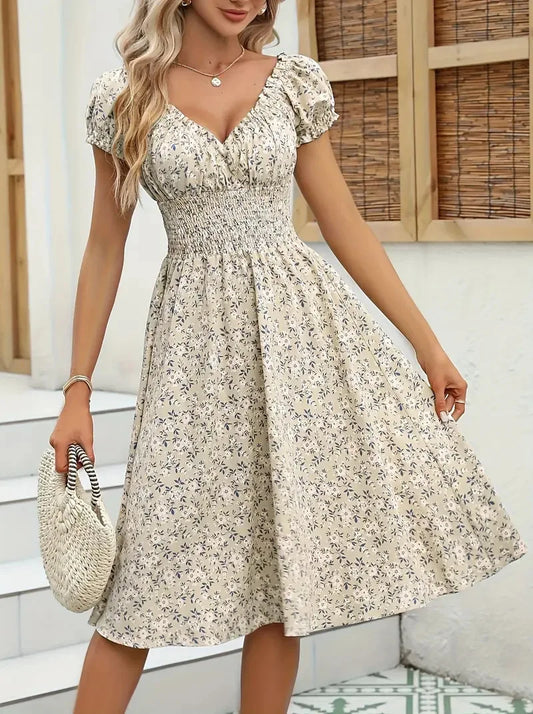 New European and American cross-border fashion women's vintage floral French-style dress