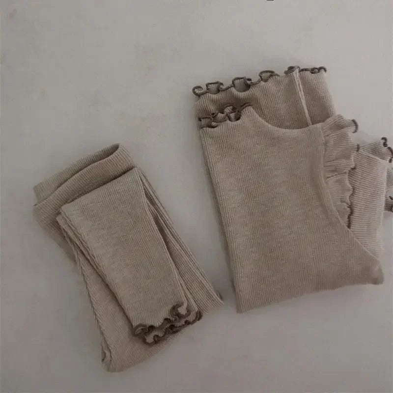 Autumn New Girl's Home Suit Soft Fungus Lace Top+Pant Two Piece Suit 4472  Children Clothing Set 2025