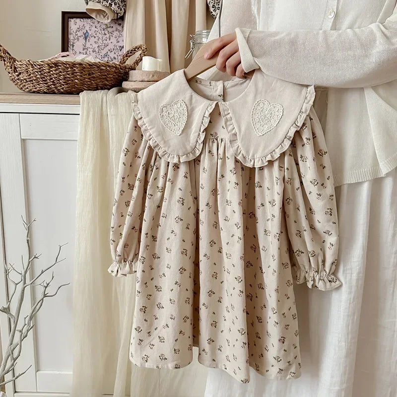Retro Girls Dress 2025 Autumn New Toddler Kids Girls Cute Print Long-sleeved Sweet Princess Dress