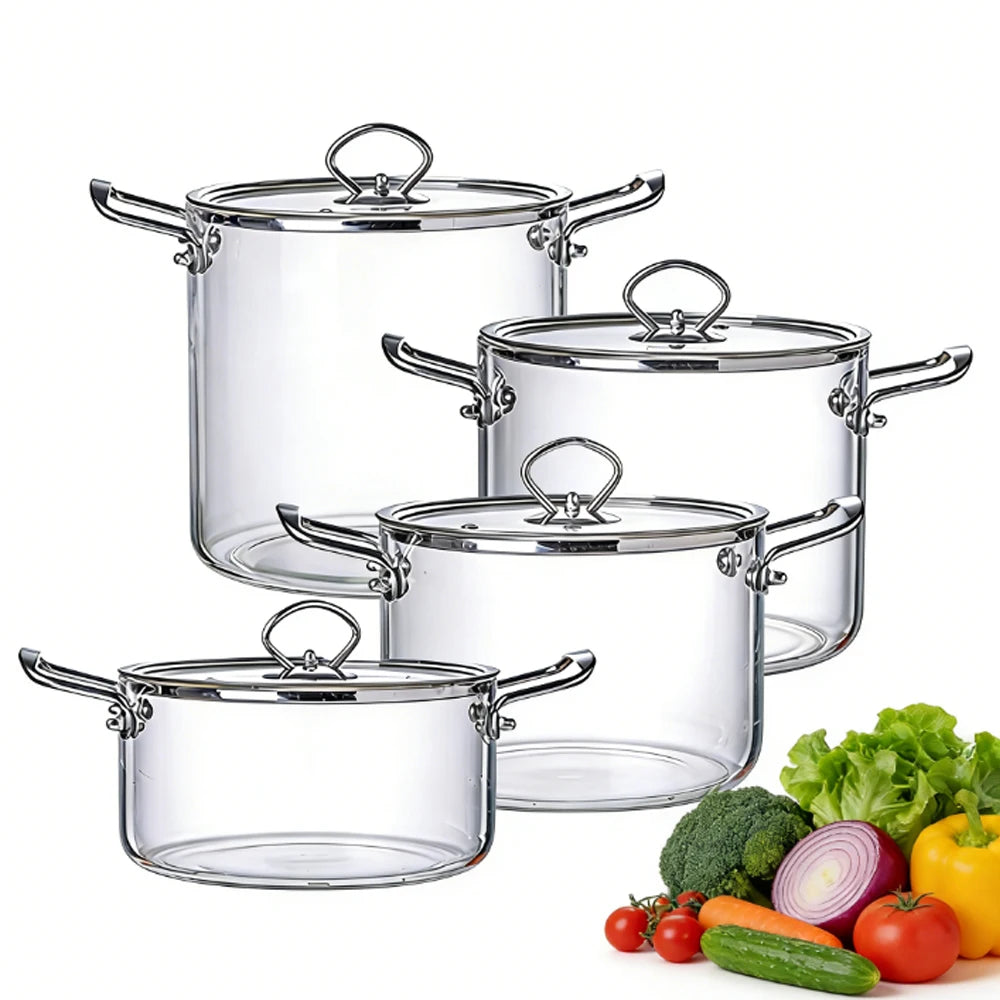 High Borosilicate Glass Cooking Pot with Lid Heat Multiple Sizes Soup Pot with Handles Kitchen Cookware for Soup, Stew, Pasta