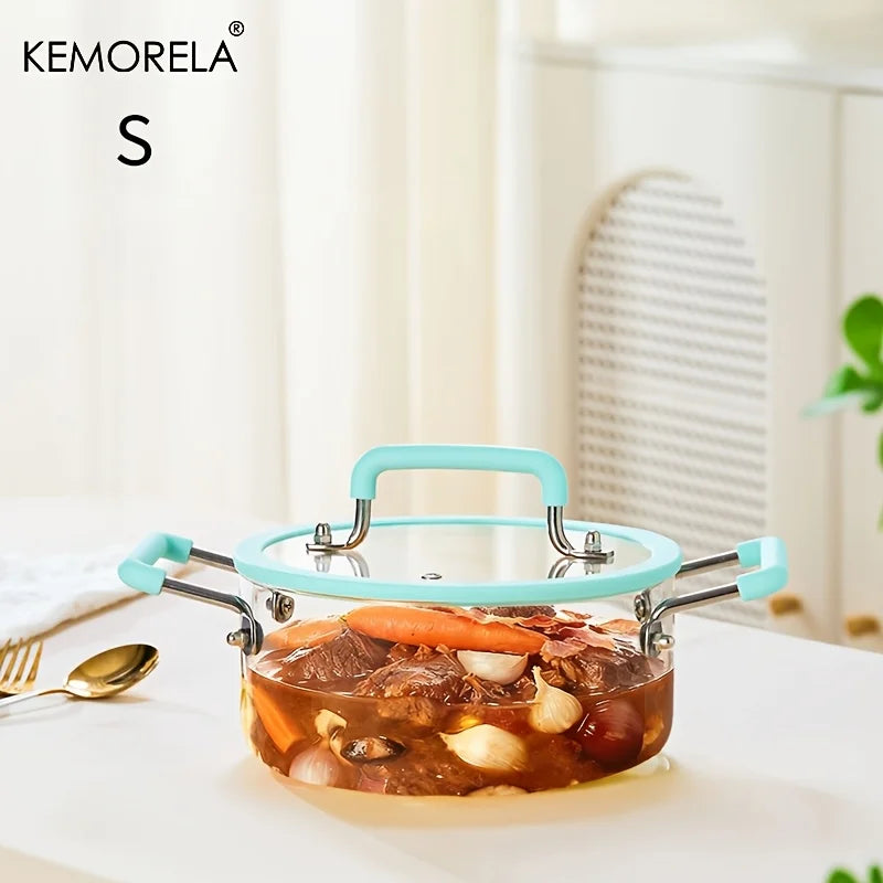 1PCS Glass Saucepan with Lid Multiple Capacity Options Heat-Resistant Glass Cooking Pot Dual Handle Soup Pot Kitchen Cooking