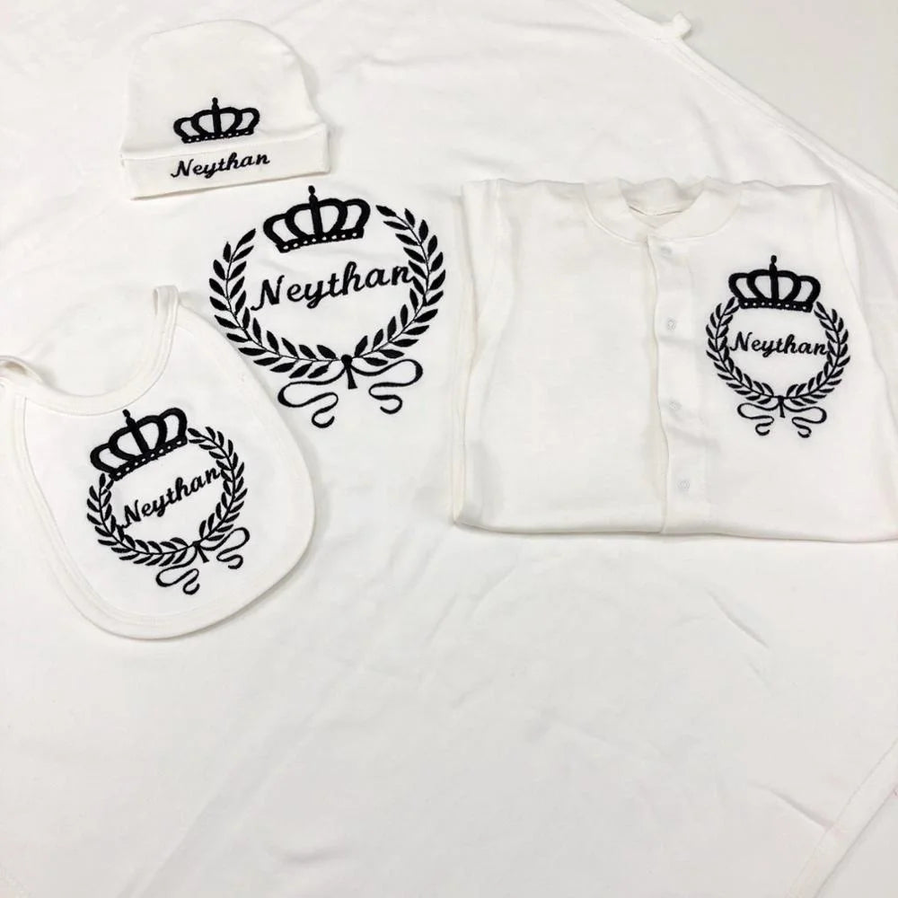 Dollbling Hospital Exit 5pcs Embroidery Name Newborn Angle Wings Romper Blanket  Nursery Bedding Swaddle Handmade Infant Outfit