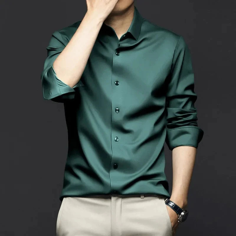 New Stretch Anti-Wrinkle Men's Shirts Long Sleeve Dress Shirts For Men Slim Fit Camisa Social Business Blouse White Shirt S-6XL