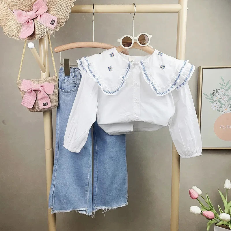 New Girls Clothes Sets Autumn Spring Long Sleeve Shirt+jeans Toddler Girl Clothes Fashion Kids Clothes Girls Suits Children 2pcs