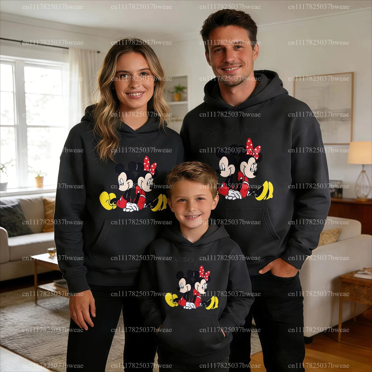 Cartoon Couple Print Family Matching Hoodies Mom Dad Me Parent-child Sweatshirt Together Forever Letter Pullover Family Outfit