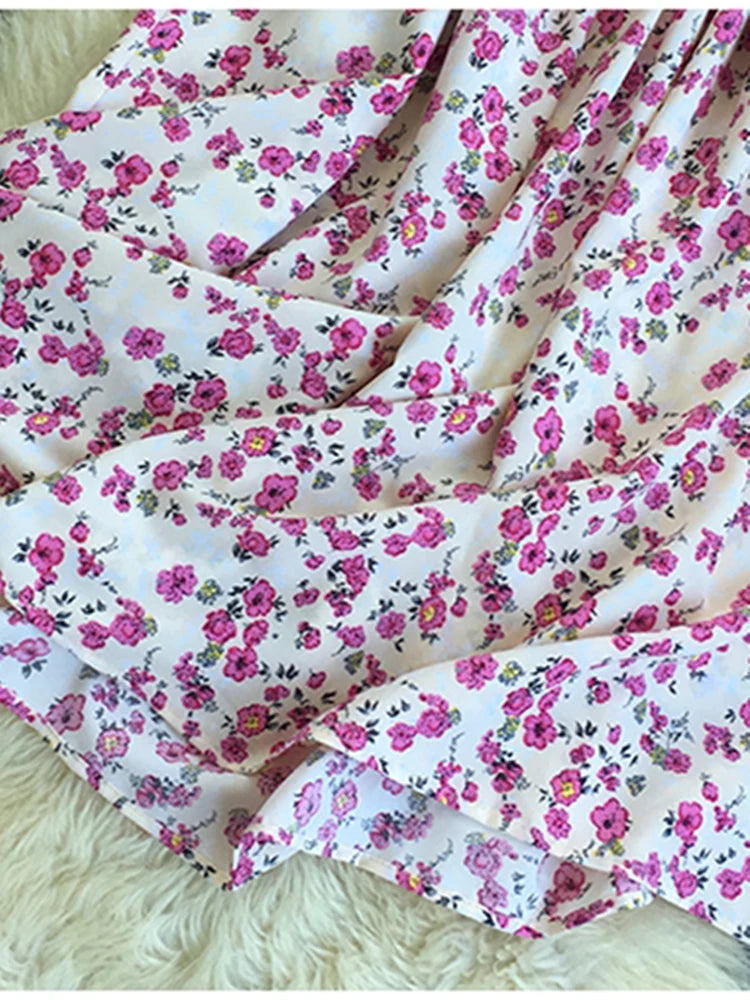 Beach Vacation Floral Print Dress Women Puff Sleeve Square Collar High Waist Dresses Korean Fashion Party Long Dress