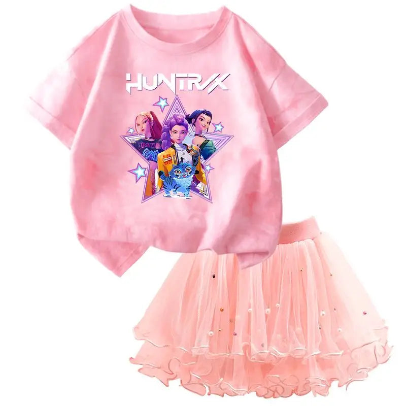 K-Pop Hunters Zoey Mira Rumi Kids T Shirt Summer Girl Outfit T-shirt +Tutu Skirt Princess Clothes Suit Party Clothing Set