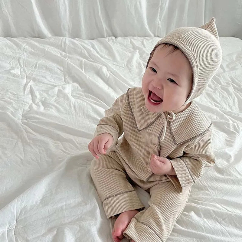 Autumn Baby's Sets Waffle Baby Girls Boys Clothes Set Pajamas Home Wear Children's Casual Long Sleeve Two Piece Set