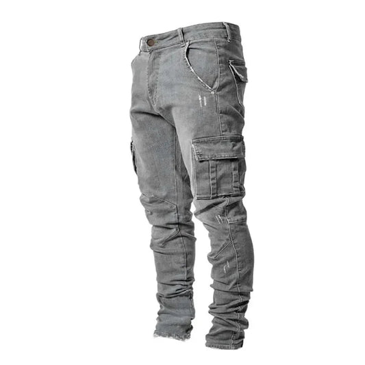 Casualtrendy Men's Elastic Multipocket Small Slim Denim Pants European Station Style Cross-border Trade Slimming Effect