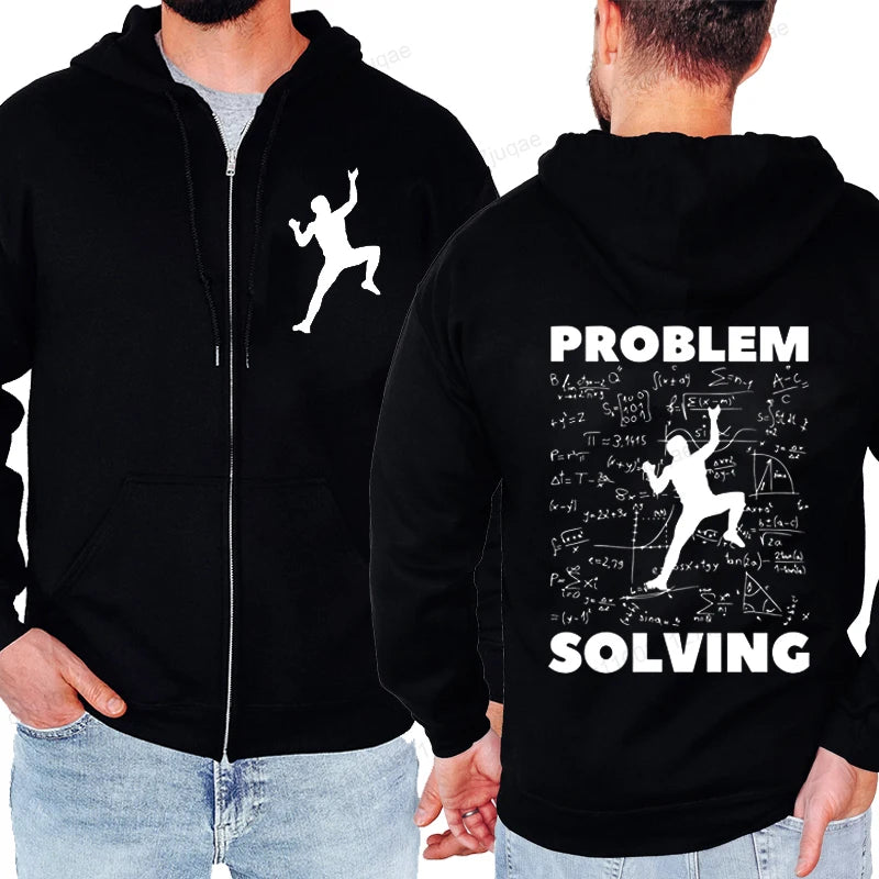 Problem Solving Math. Rock Climbing Funny Men Zip Up Hoodies Harajuku Hoodies Climbing Fashion Zip Hoody Zipper Fleece Tracksuit