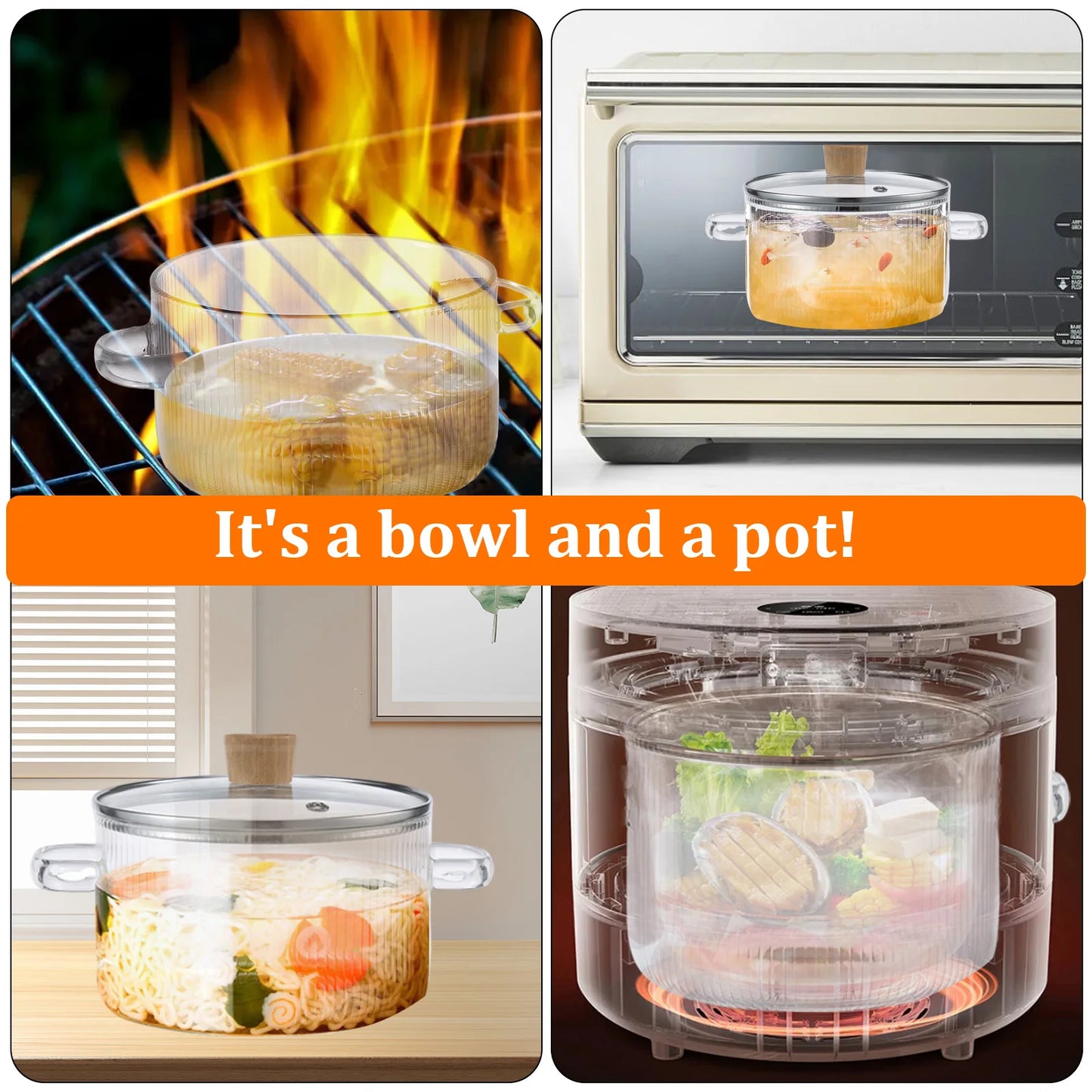 Covered Glass Cooking Pot Stovetop Pot 1.6L Heat Resistant Glass Soup Pot with Lid Handles Glass Saucepan Kitchen Cooking Tools