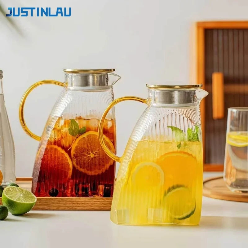 JUSTINLAU 1.8L Cold Water Jug High Borosilicate Glass Water Kettle Summer Refrigerator Pitcher Home Fruit Tea Juice Drink Kettle