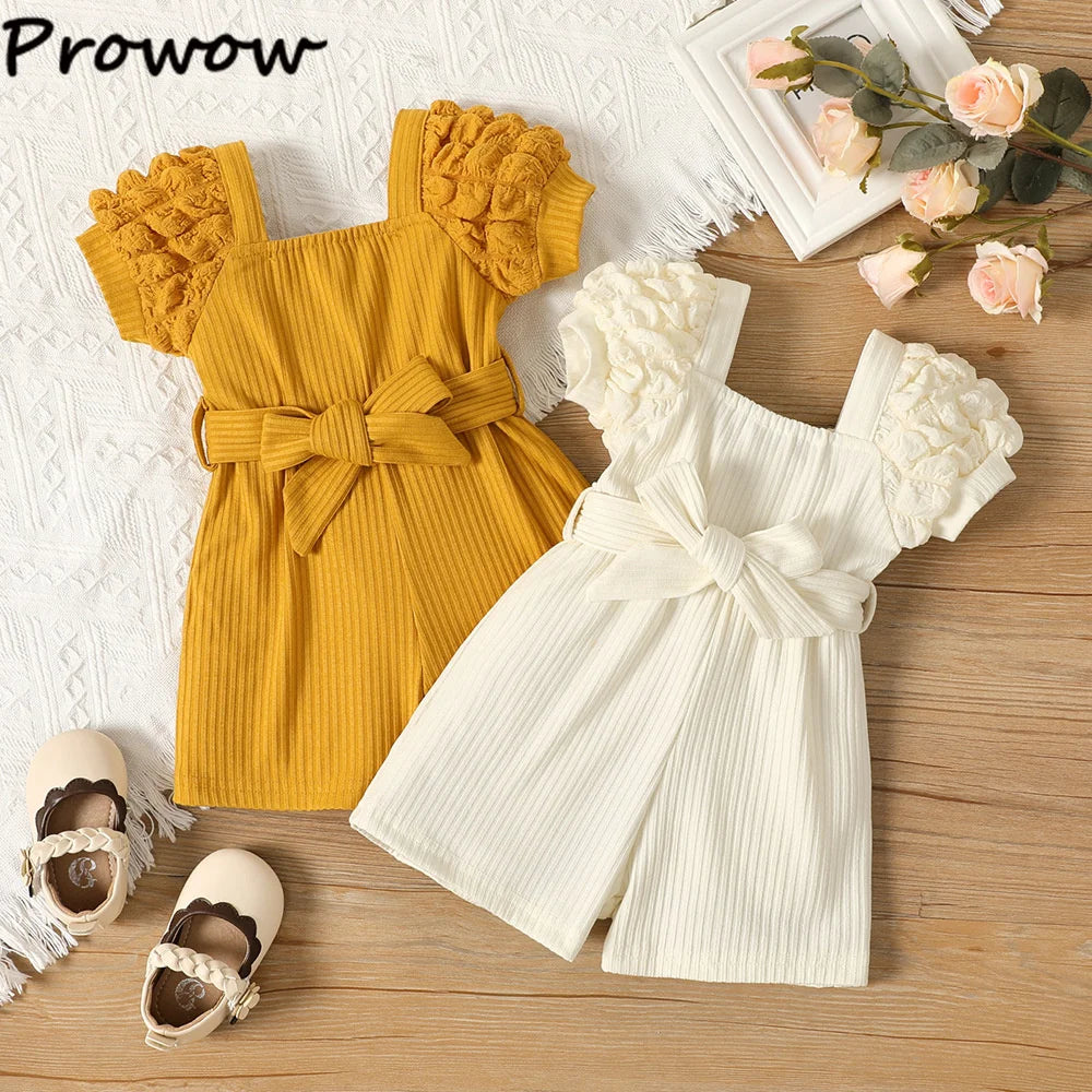 Prowow 3-24M Baby Jumpsuit For Girls Kids Puffy Sleeve Plaid Belted Korean Baby Romper Girls 2pcs Newborn Birth Clothes