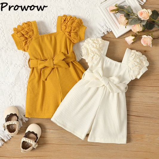 Prowow 3-24M Baby Jumpsuit For Girls Kids Puffy Sleeve Plaid Belted Korean Baby Romper Girls 2pcs Newborn Birth Clothes
