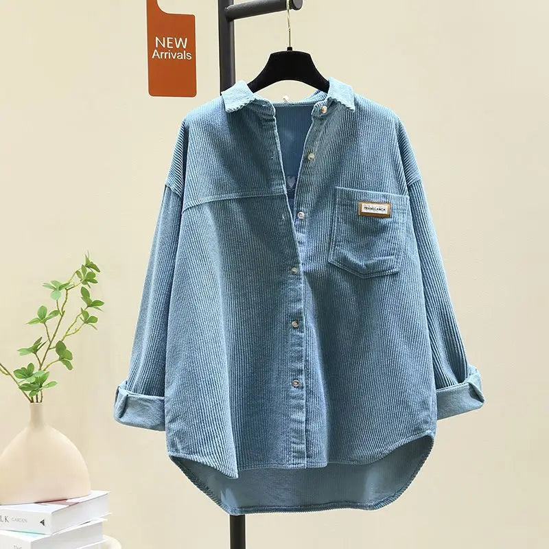Thickened Corduroy Long Sleeve Women's Shirt Autumn Winter New Style Casual Loose Fashion Korean Version Mid-Length Open Card...