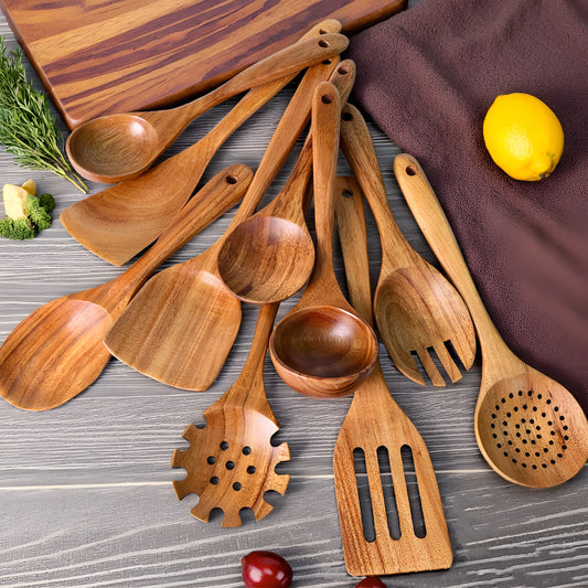 10pcs Wooden Spoons Kitchen Wooden Utensils For Cooking Wooden Kitchen Utensils Set