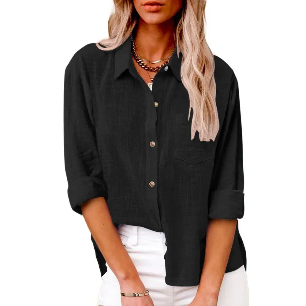 Cotton Linen Long Sleeve Shirts for Women T Shirt Solid Fashion T-Shirt Woman Clothes Tshirt Elegant Casual Tops Tees Streetwear