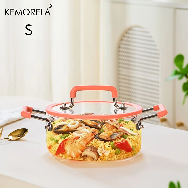 1PCS Glass Saucepan with Lid Multiple Capacity Options Heat-Resistant Glass Cooking Pot Dual Handle Soup Pot Kitchen Cooking