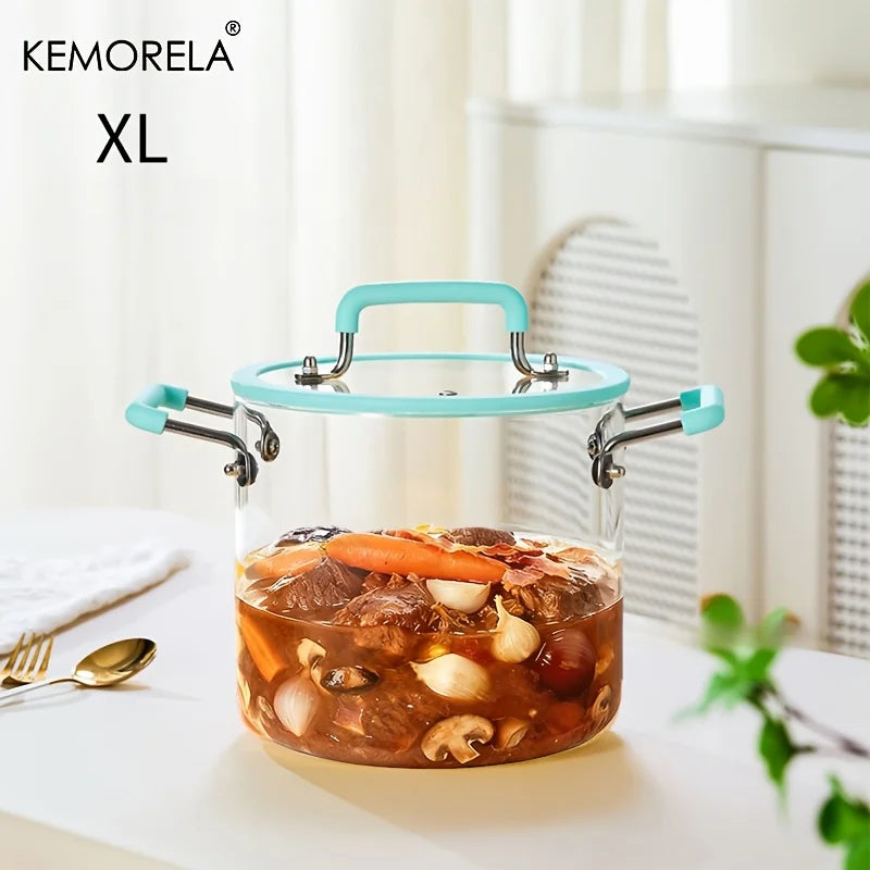 1PCS Glass Saucepan with Lid Multiple Capacity Options Heat-Resistant Glass Cooking Pot Dual Handle Soup Pot Kitchen Cooking