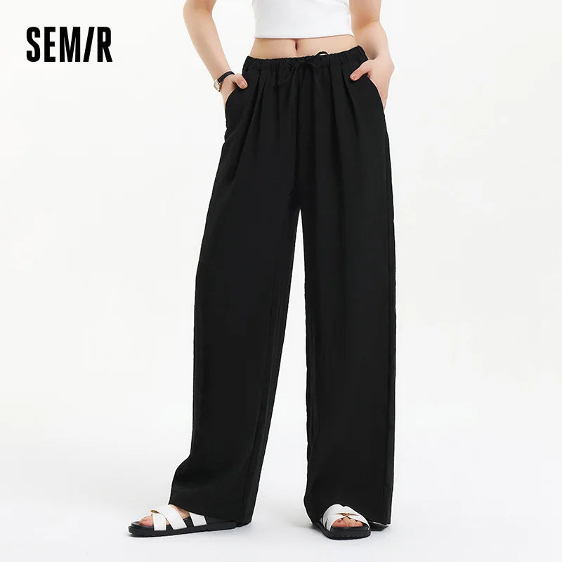 Semir Casual Pants Women Long Pants Relaxed Fit 2025 New Summer Elastic Waist Wide Leg Minimalist for  Daily Comfortable Wear