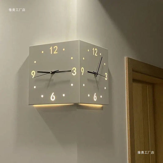 Wall Clock Living Room Creative Simple Modern Wall Clock No Punching Fashionable Square Clock Wall Corner Wall Clock