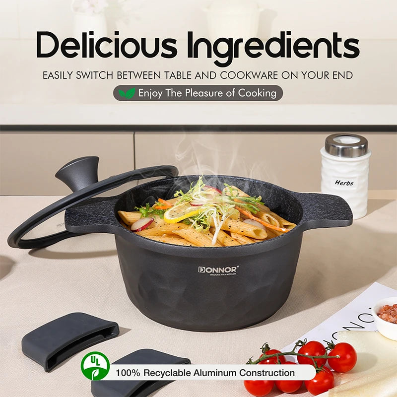 DONNOR 16Pcs Stockpot with Lid Kitchen Induction Cookware Set Multipurpose Stock Pot for Stew Simmering Soup Pot JT450