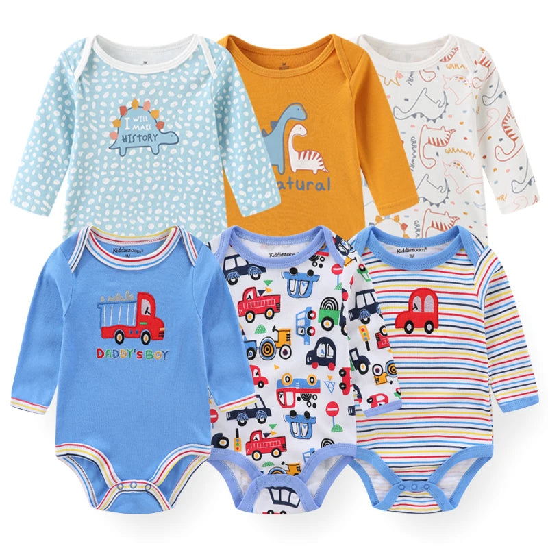 6 Pieces Newborn 100% Cotton Baby Girl Clothes Unisex Long Sleeve Baby Boy Clothes Sets 0-12M Print Autumn Spring