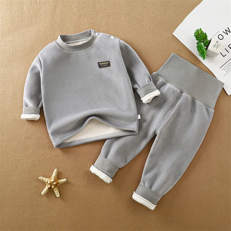 Newborn Padded Thickened Sets Baby Thermal Underwear outfit Boys Girls Fleece High Waist Suit Children's Clothing 0-4 Years