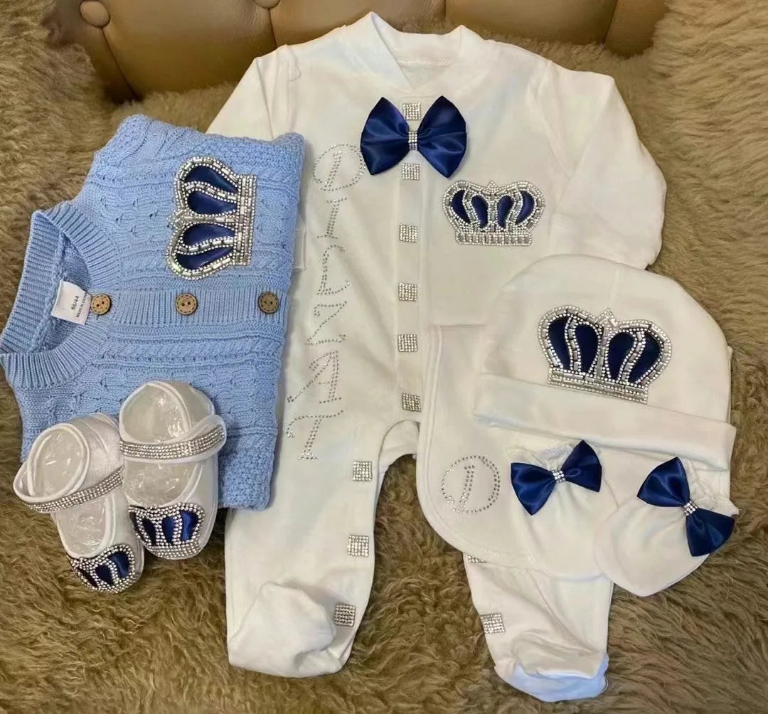 Dollbling Boy Baby Set Clothing Personalized Outfit Custom Baby Clothes Spring Angle Wing Lace Embroidery 4Pcs Layette