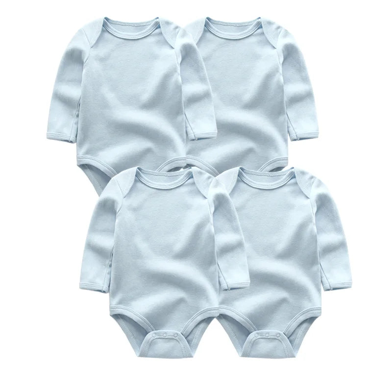 4Pieces Unisex Cotton Baby Girl Clothes New Born Long Sleeve Baby Boy Clothes Sets Print Anmial Bodysuit Solid Color Bebes