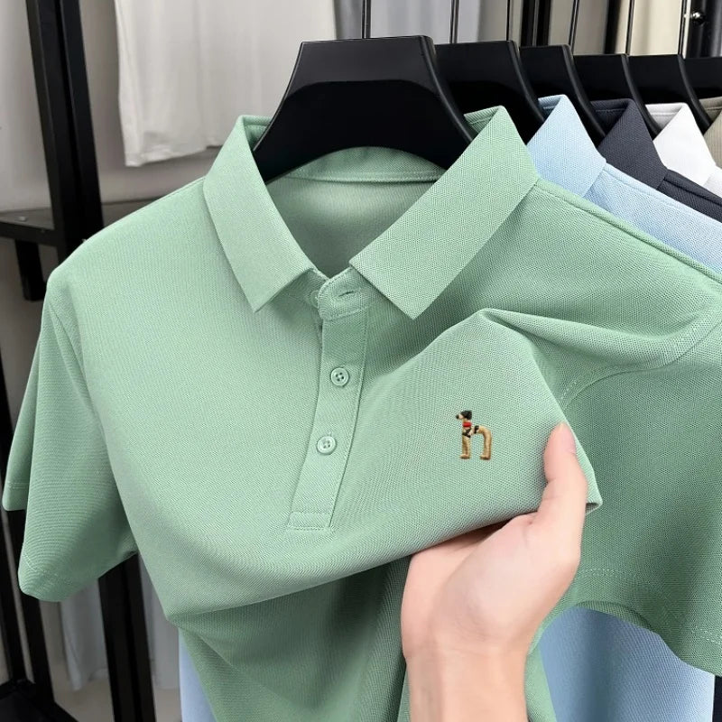 Light luxury brand short sleeve men's polo shirt new Korean style youth fashion cartoon dog embroidery summer breathable T-shirt