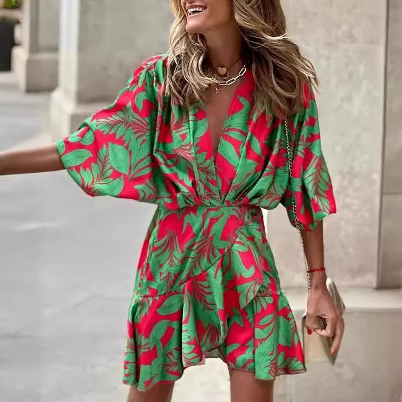 2024 Summer Women Boho Printed Long Shirts Elegant Dress Turn-down Collar Long Sleeve Female Casual Evening Maxi Dresses Party D