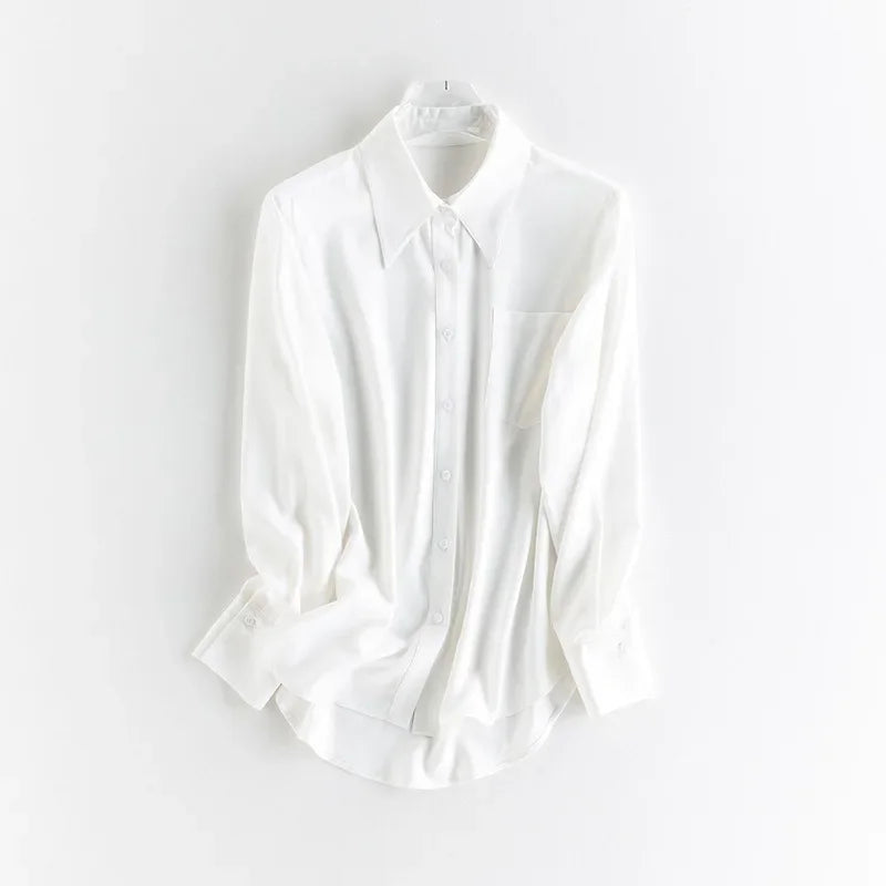2025 Women's Solid Color Shirts Long Sleeve Simple clothing Lapel Single-Breasted Fashion Plain European And American Style tops