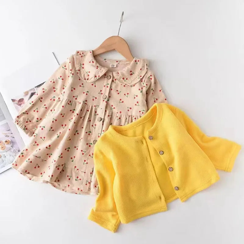 Toddler Kids Baby Girls Plaid Blouse Sling Denim Dress Spring Long Sleeve Tops Infant Girls Dress for Children Clothes Sets 2021