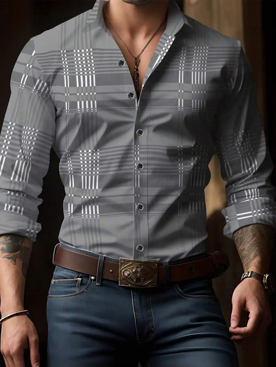 Men's Long Sleeve Plaid Shirt, Classic Fit, Button-Down Collar, All-Season Casual & Business Wear