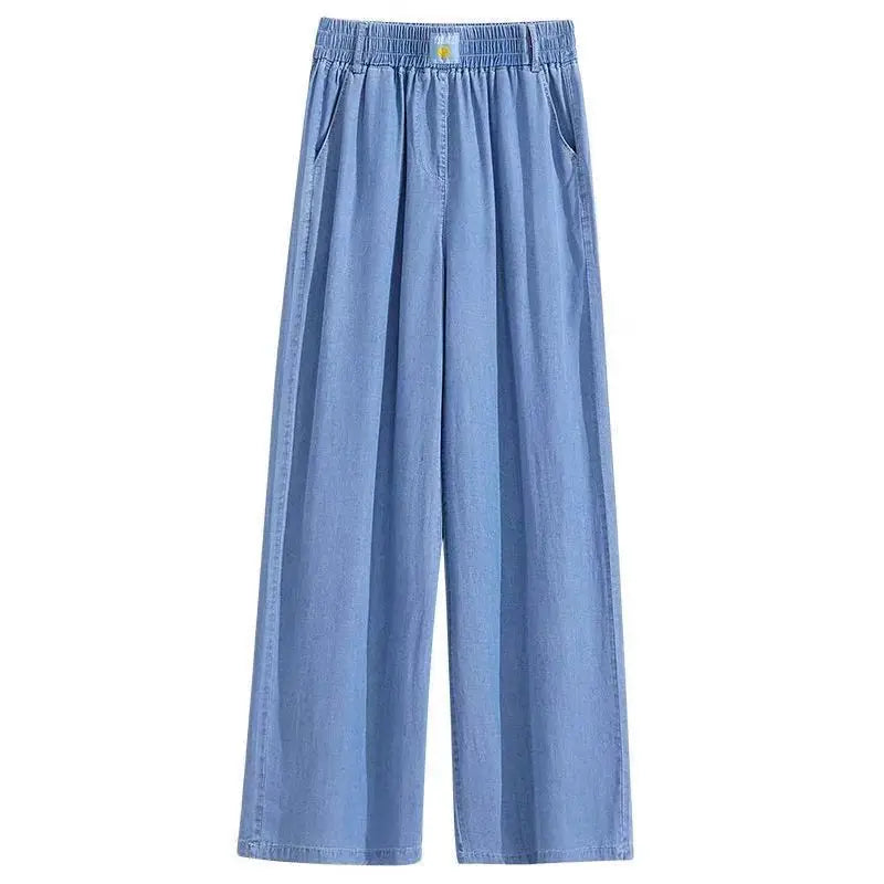 Women's Ice Silk Denim Pants Yoga Sports Thin Loose Style Summer Casual Wide Leg Harajuku Loose Waist