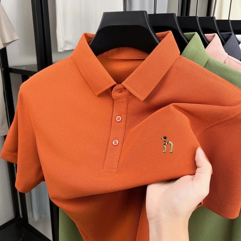 Light luxury brand short sleeve men's polo shirt new Korean style youth fashion cartoon dog embroidery summer breathable T-shirt