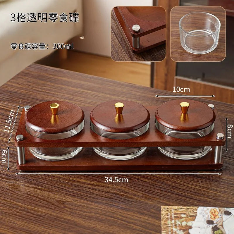 Deluxe Glass Fruit Snack Tray Household Living Room with Cover Grid Creative Dried Fruit Dim Sum Candy Tray