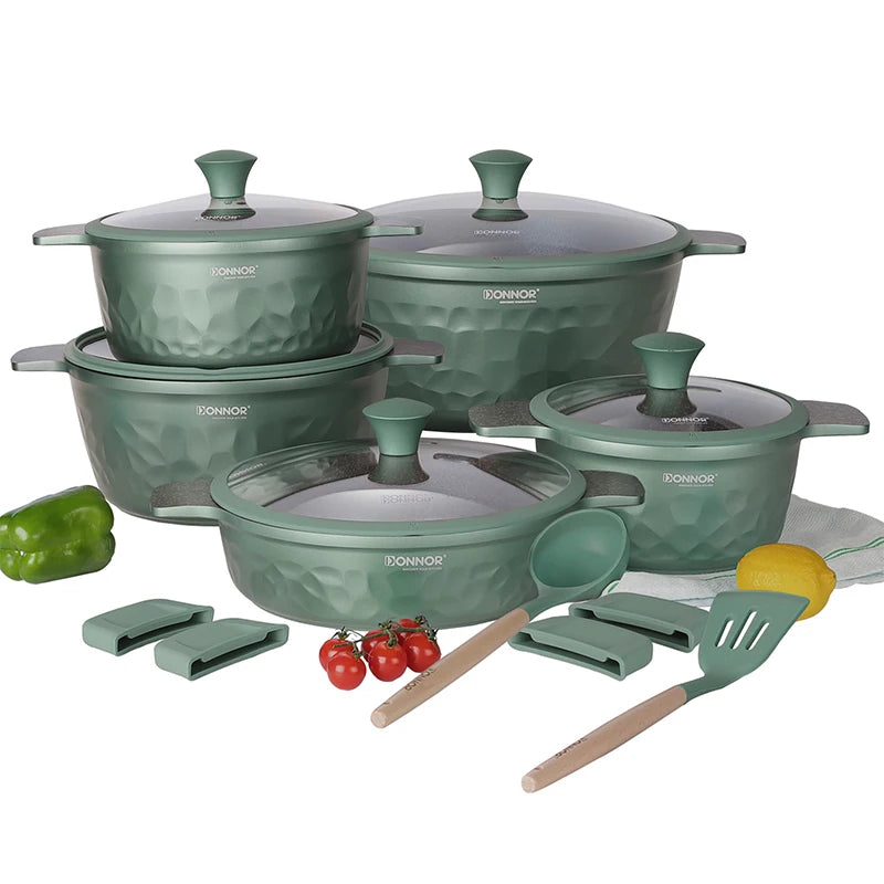 DONNOR 16Pcs Stockpot with Lid Kitchen Induction Cookware Set Multipurpose Stock Pot for Stew Simmering Soup Pot JT450